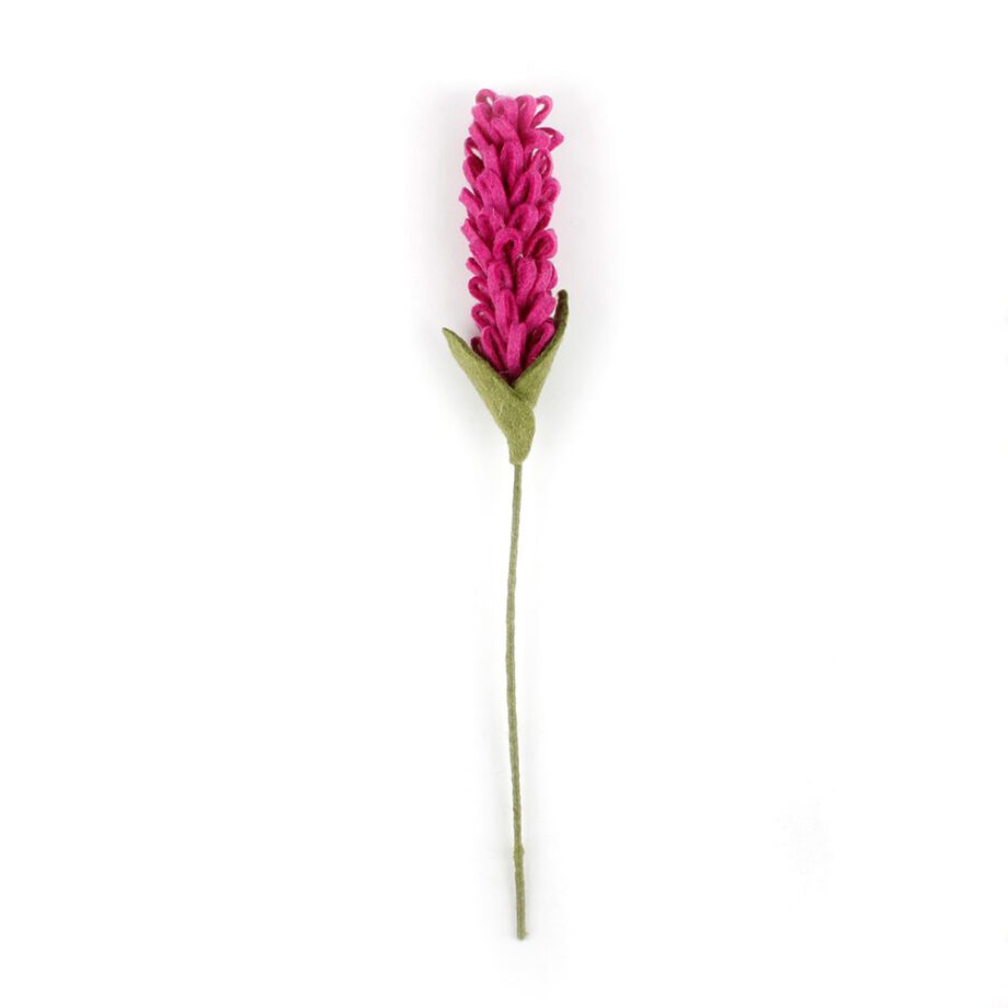 bloem hyacint fuchsia, vilten bloemen, Sjaal met Verhaal, Nepal, handgemaakt
