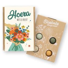 Blossombs giftbox mini hoera het is feest, biologische zadenmix, bijen en vlinders