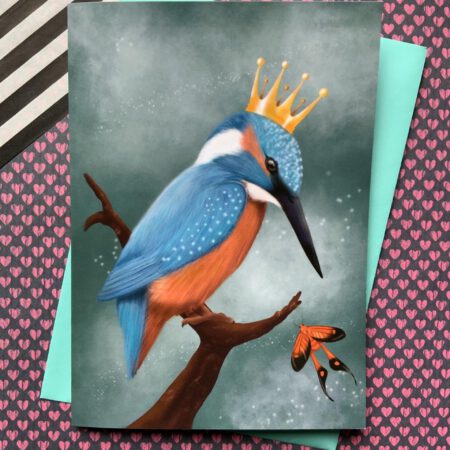 the crimson finch, dierenkaart, ijsvogel met kroon