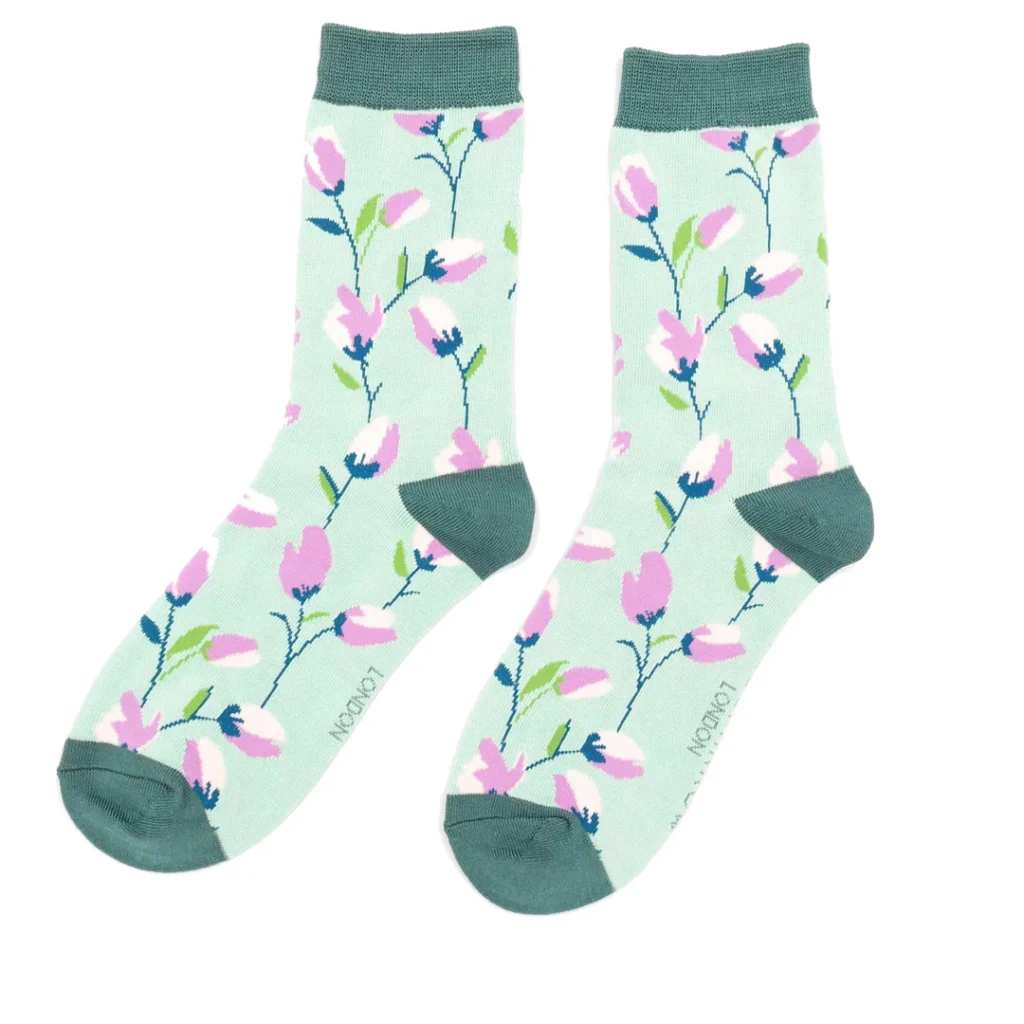 SKS357 Ditsy flowers mint, Miss Sparrows, bamboe sokken