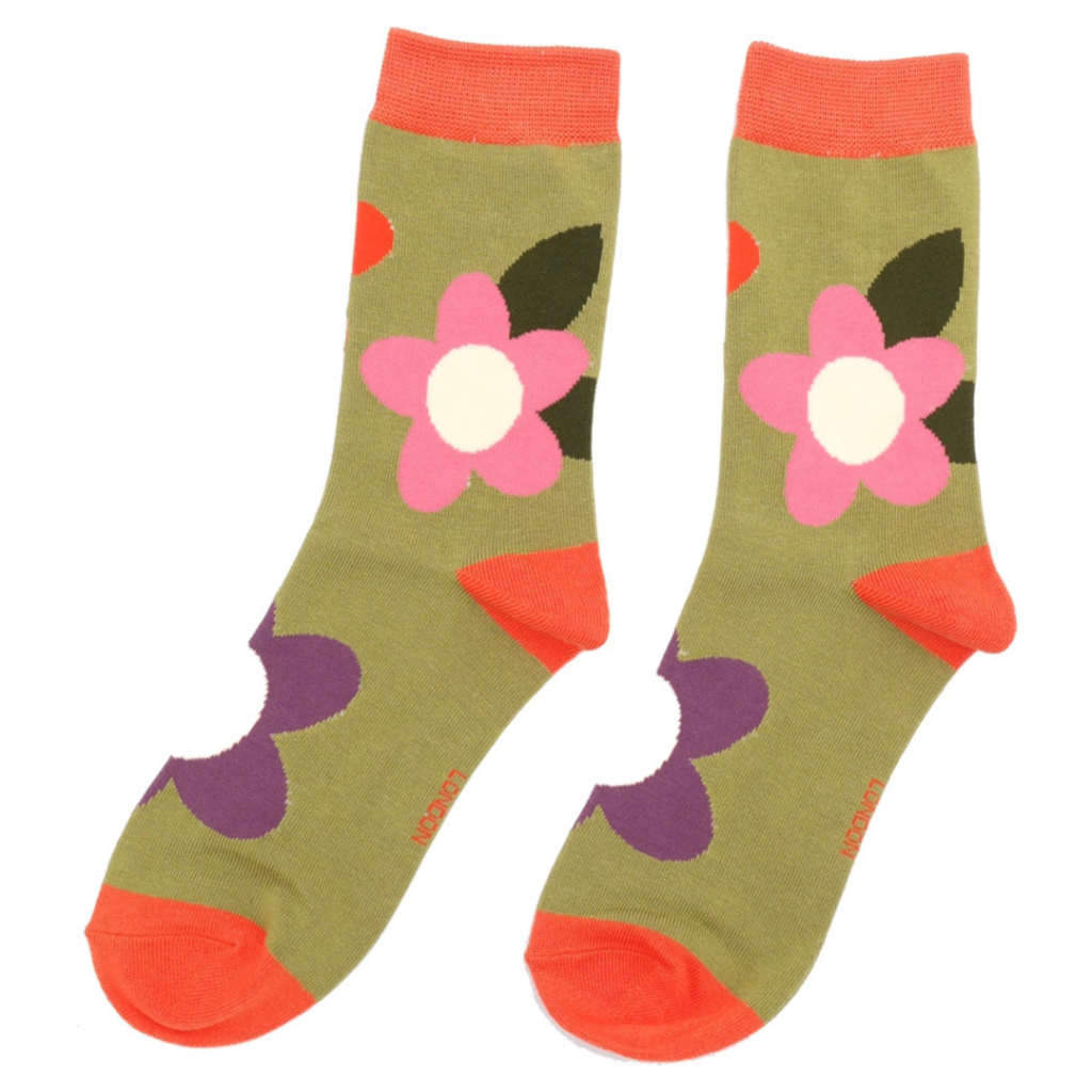 SKS382 Large Flowers moss, Miss sparrow, bamboe sokken