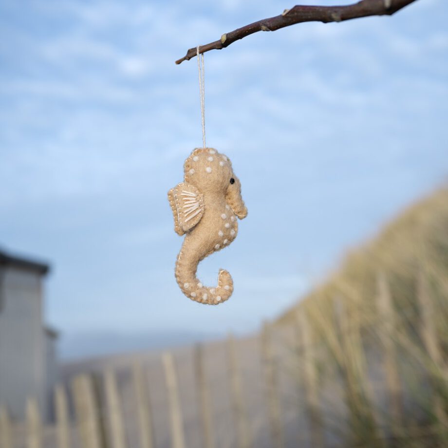 hanger seahorse, zeepaardje, Sjaal met Verhaal, Nepal, vilten hanger