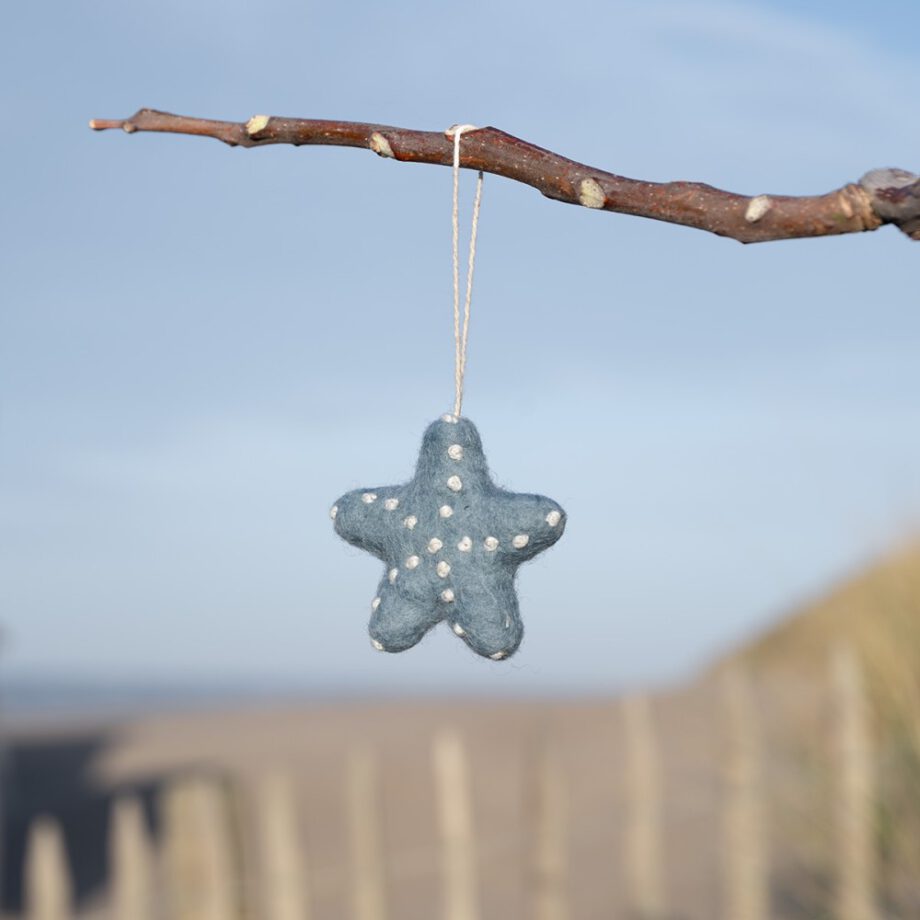 hanger seastar, zeester, sjaal met verhaal, Nepal, vilten hanger