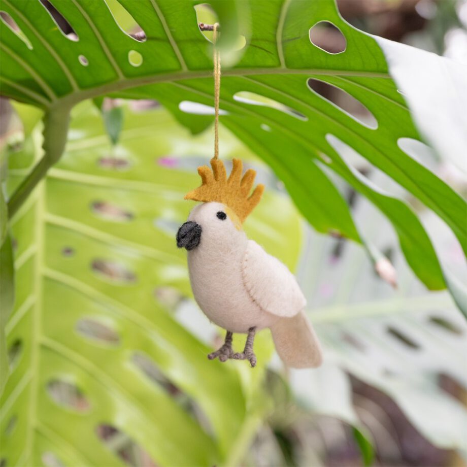 sjaal met verhaal, vilten vogel, kaketoe, wolvilt, Nepal