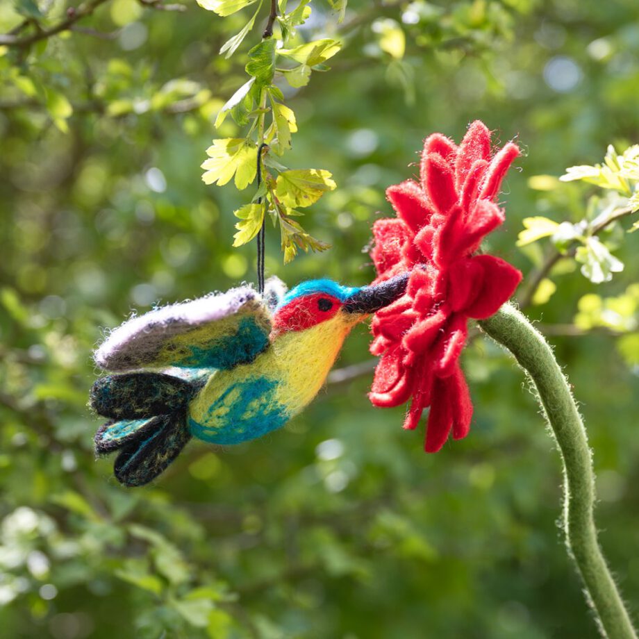 kolibrie, sjaal met verhaal, Nepal, vilten vogel