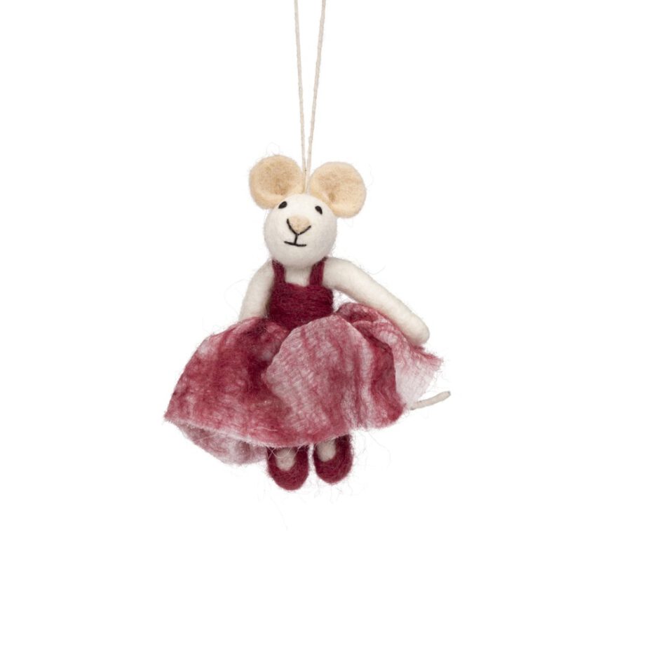 hanger muis ballerina rood, sjaal met verhaal, kersthanger