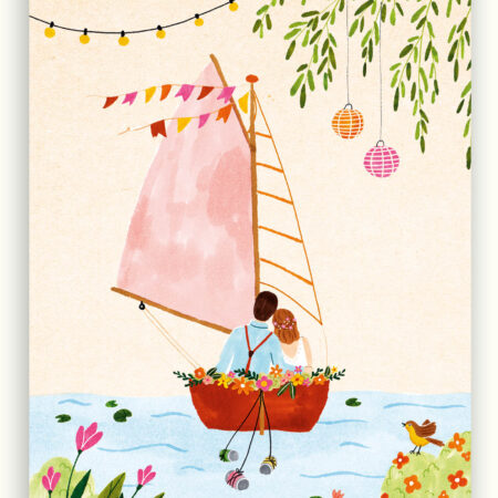 kaart, zintenz, huwelijksbootje, liefde, bootje